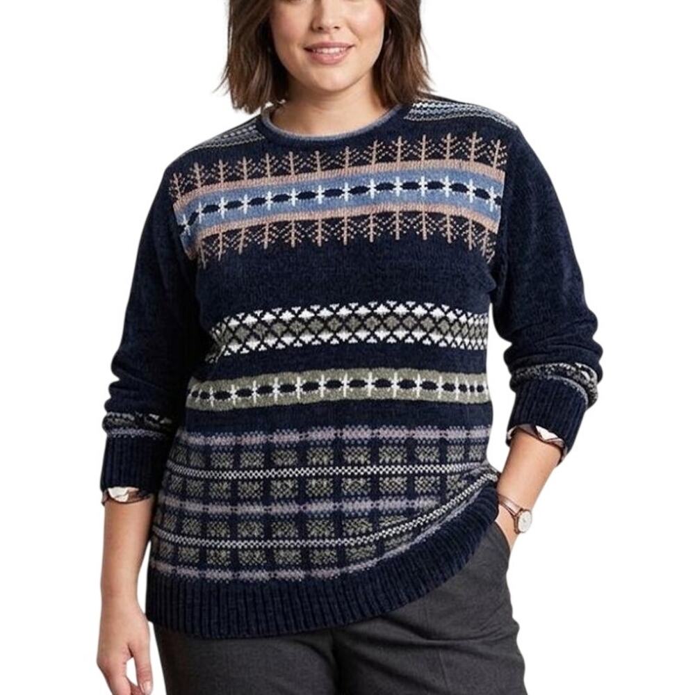 VTG ERIKA Nordic Fair Isle Long Sleeve Chenille Sweater SZ 1X